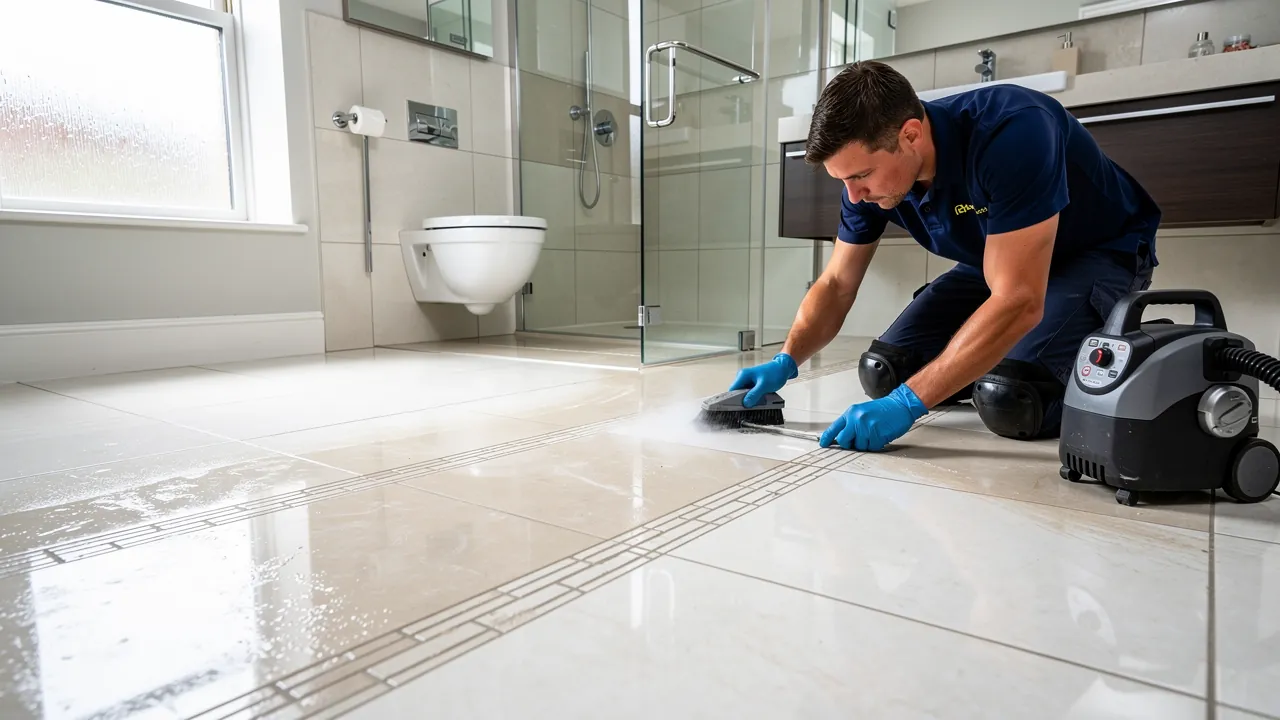 Ceramic bathroom floor and grout cleaning