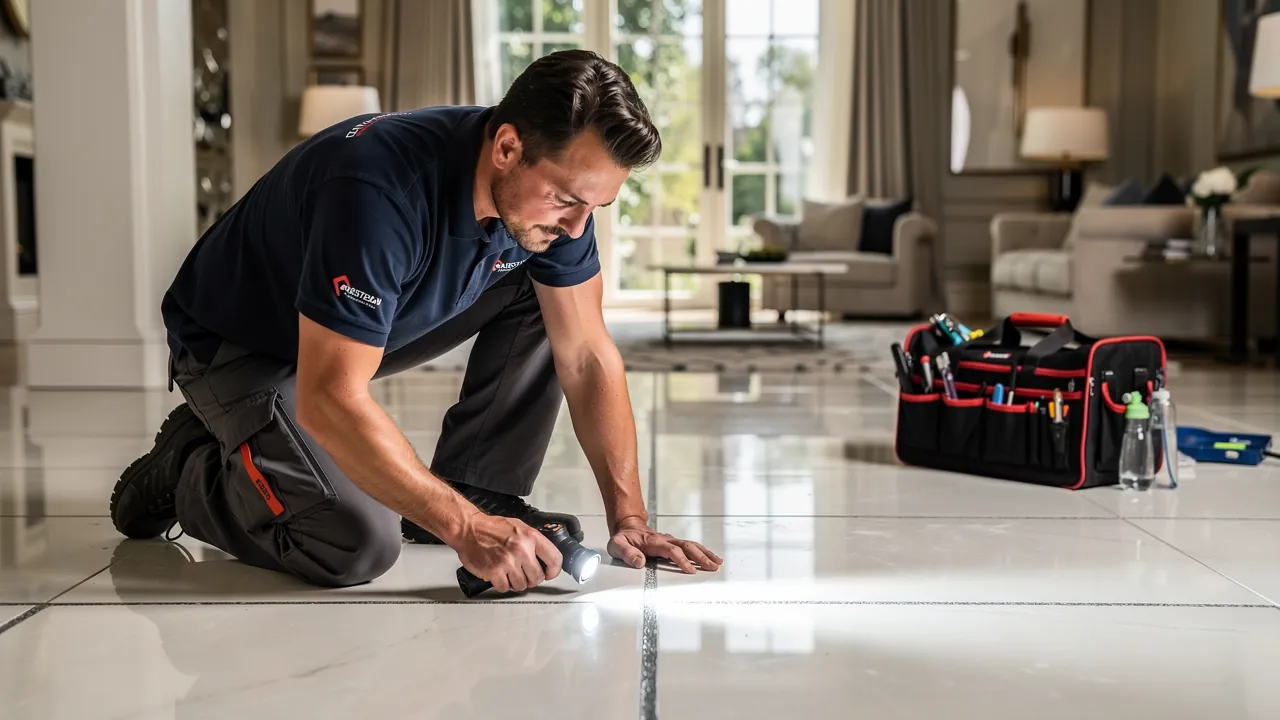 Ceramic floor inspection before specialist treatment