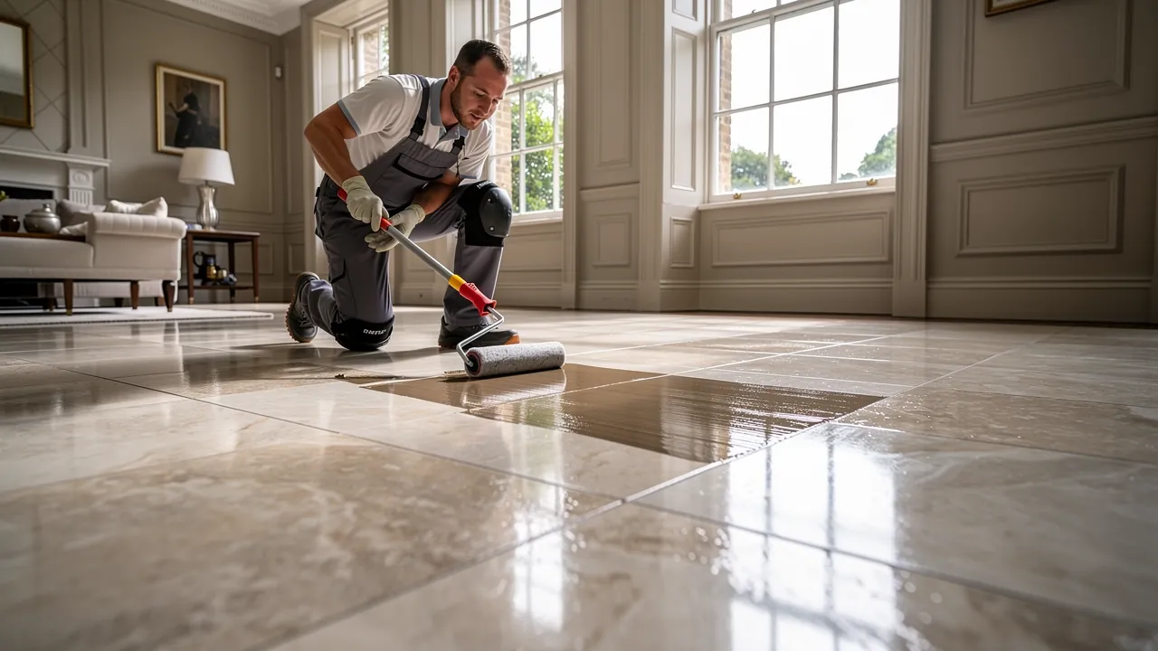Protective sealing treatment applied to ceramic tile and grout