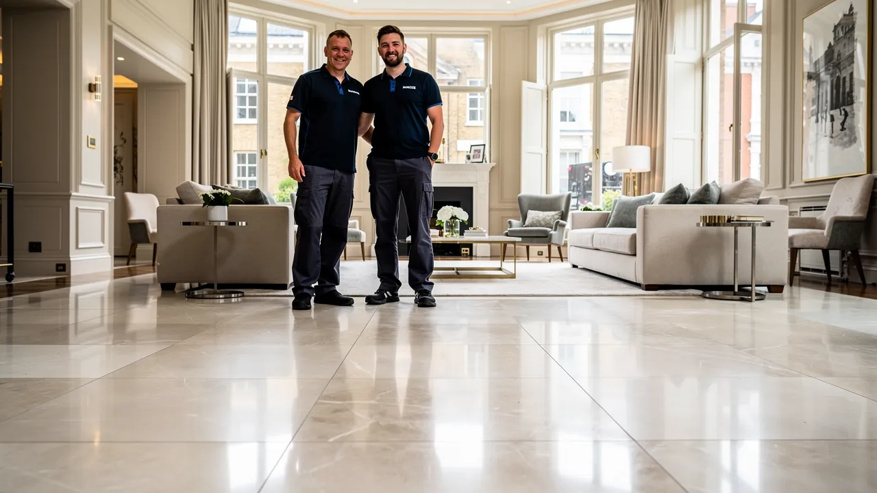 Customer viewing professionally cleaned ceramic floor