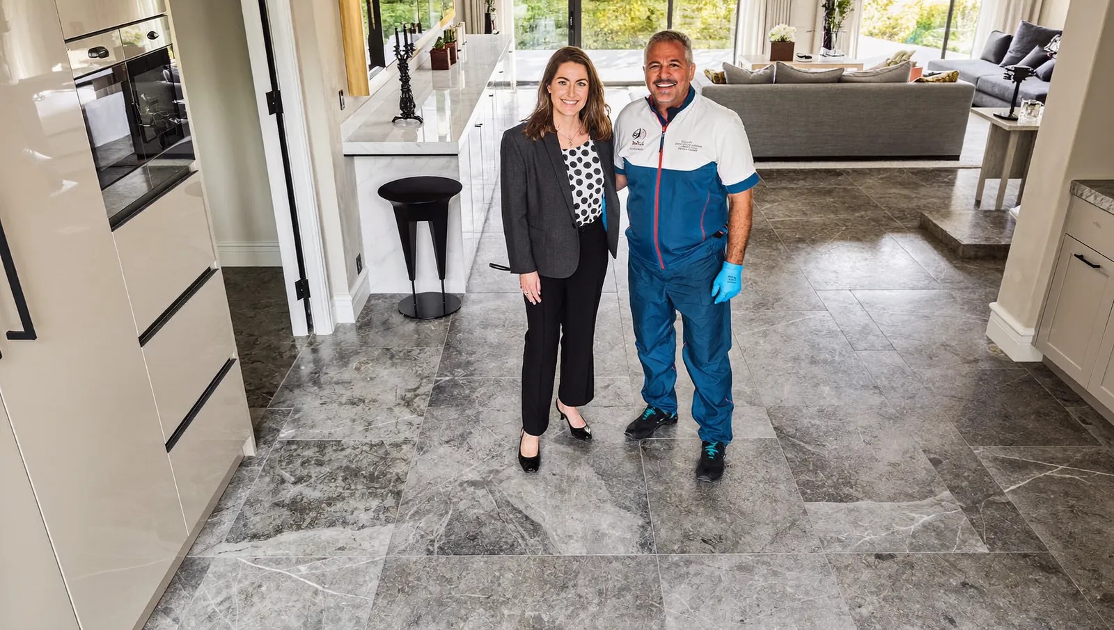 Customer viewing a professionally sealed floor in London