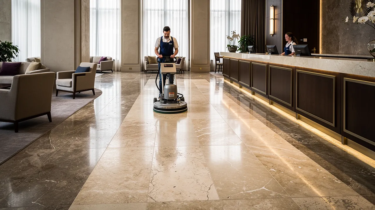 Hotel limestone floor polishing service in London