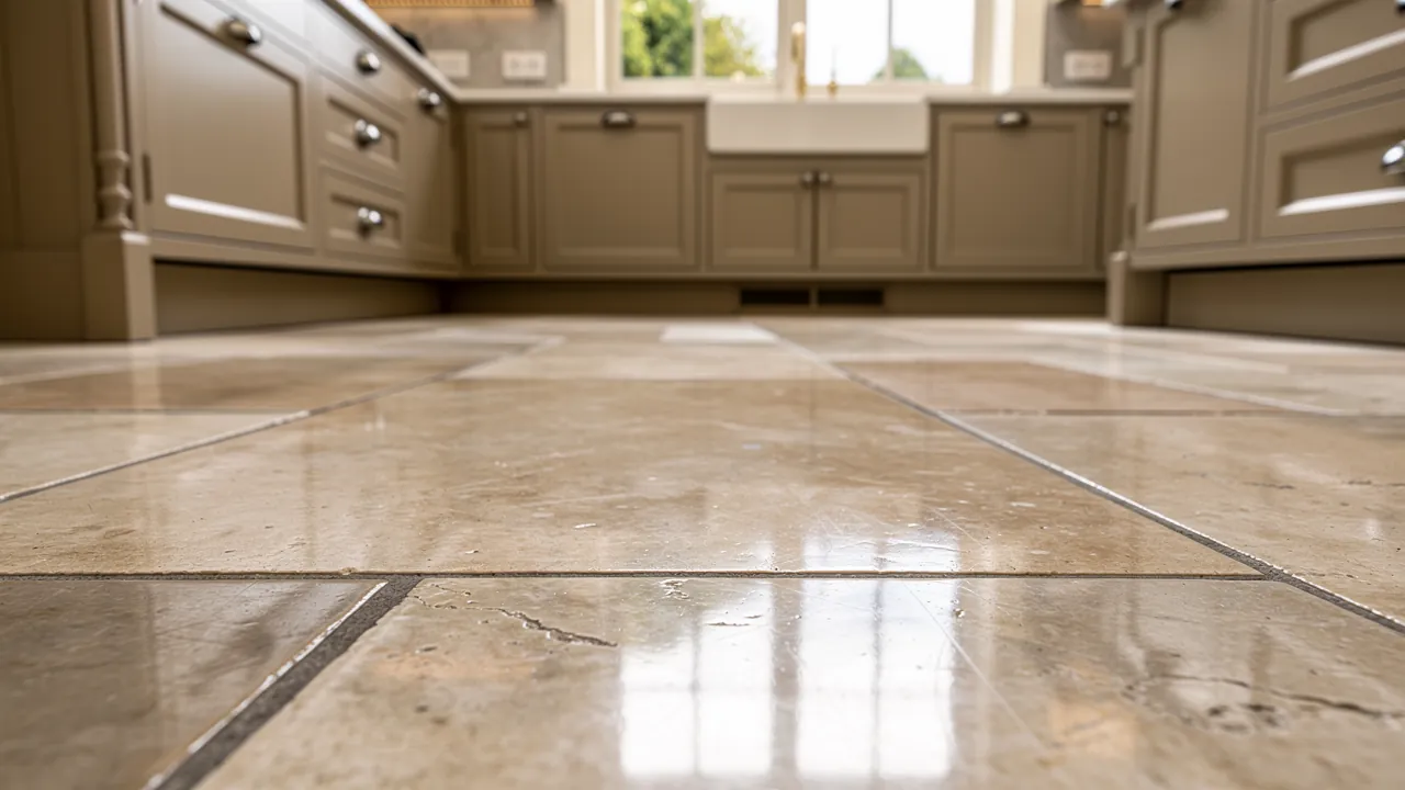 Limestone floor after professional restoration in London