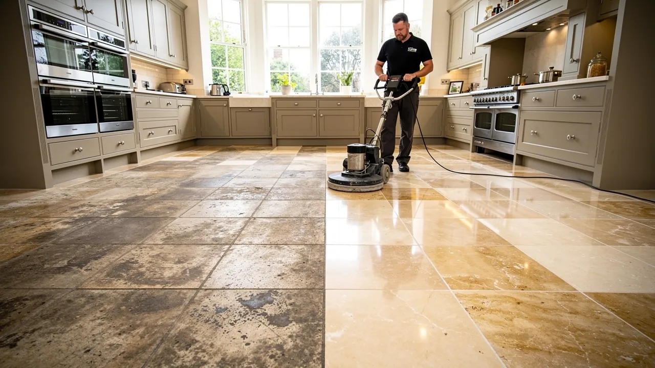 Professional limestone floor cleaning and polishing result in London
