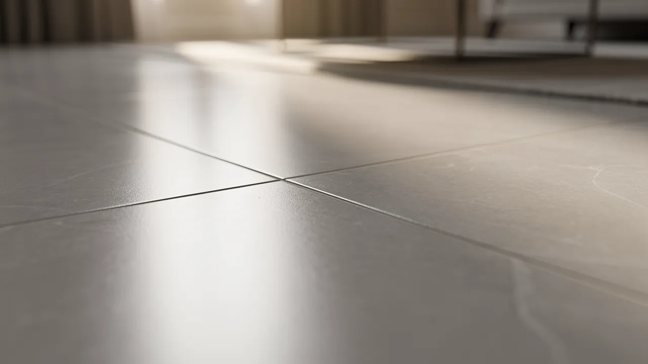 Close-up of polished porcelain tile finish