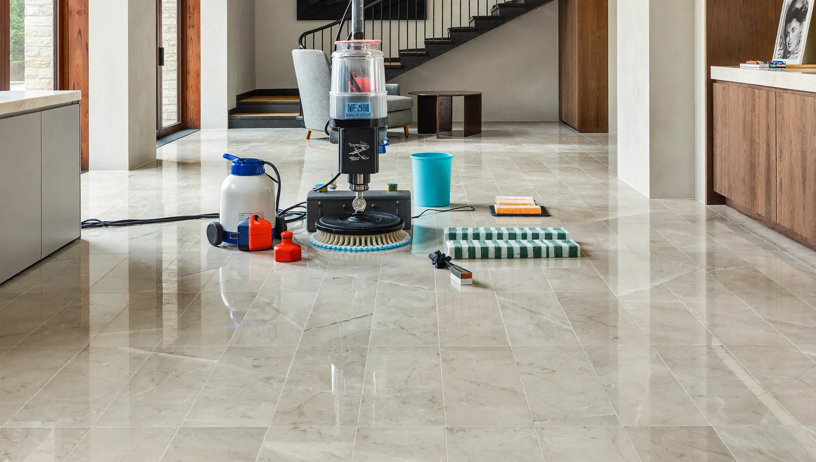 Professional slate floor cleaning equipment used in London