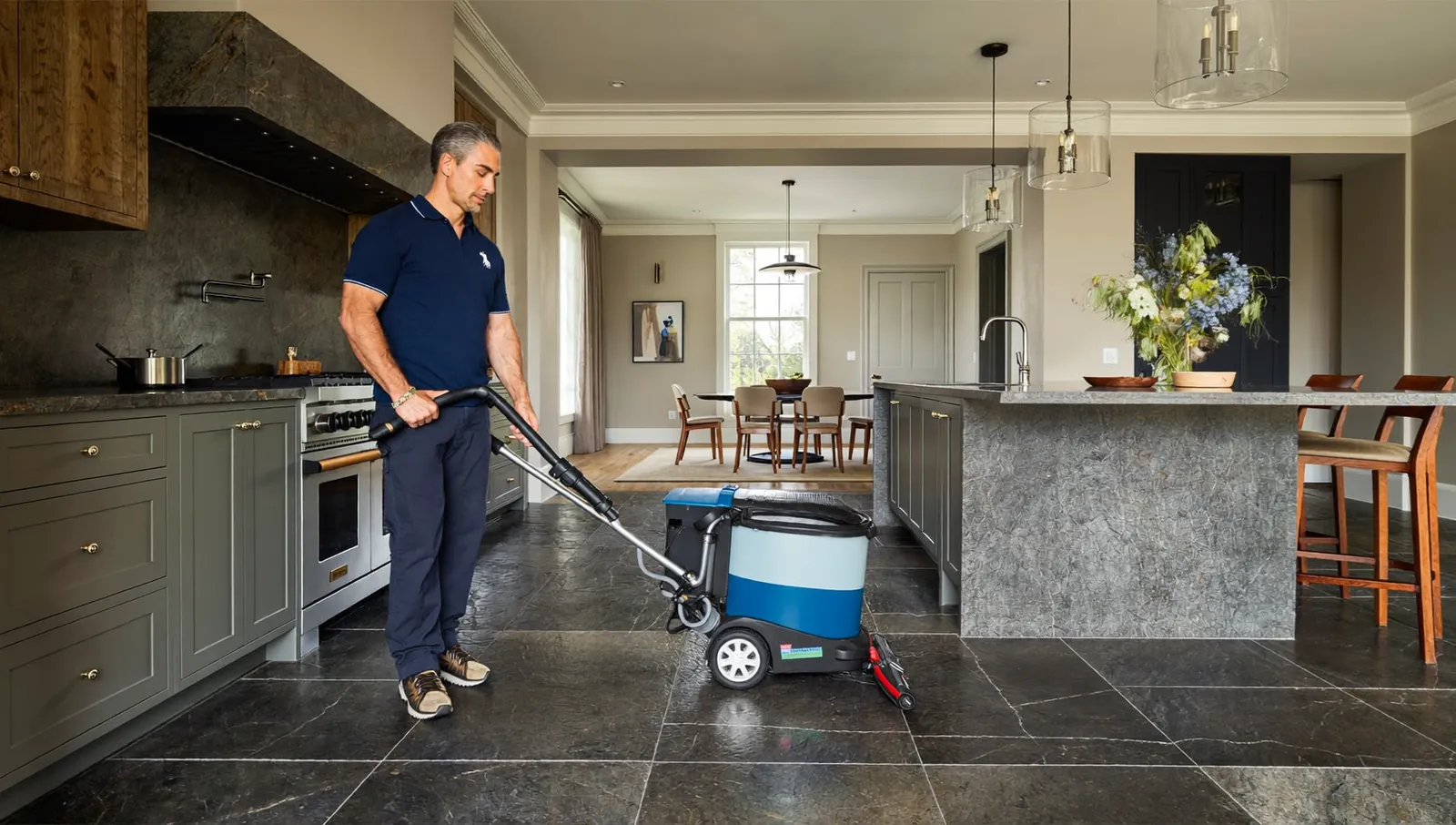 Residential slate floor cleaning service in a London home