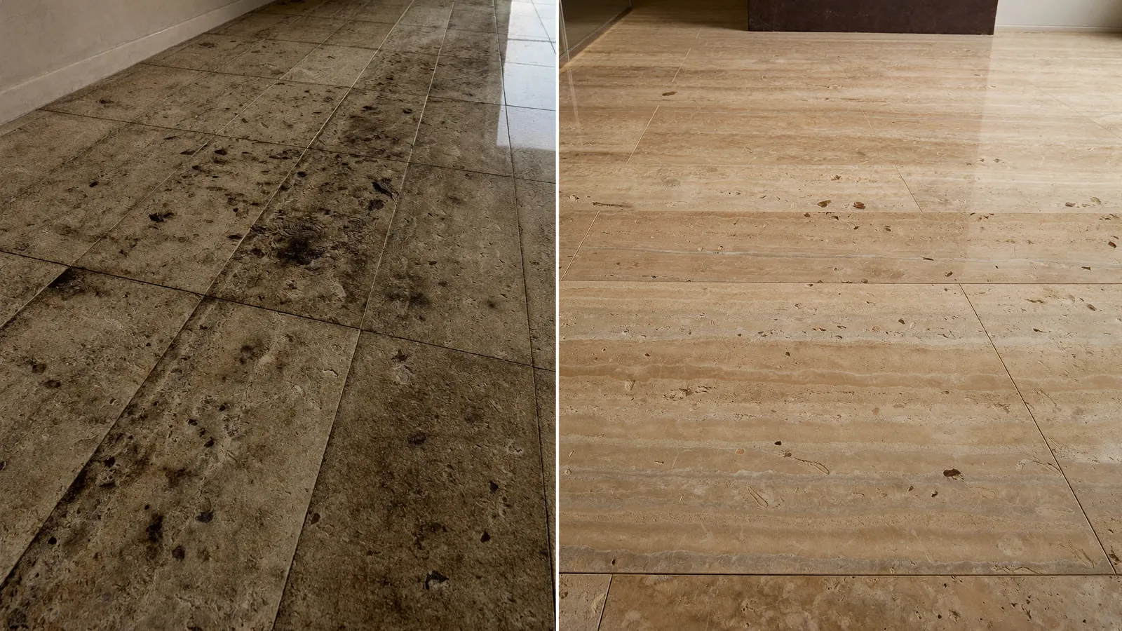 Travertine floor before professional cleaning in London