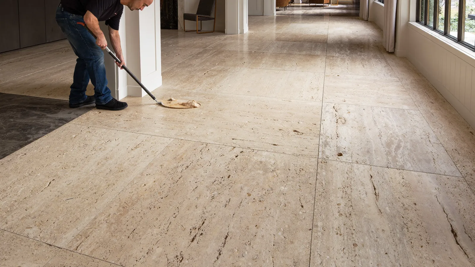 Professional travertine floor cleaning and polishing result in London