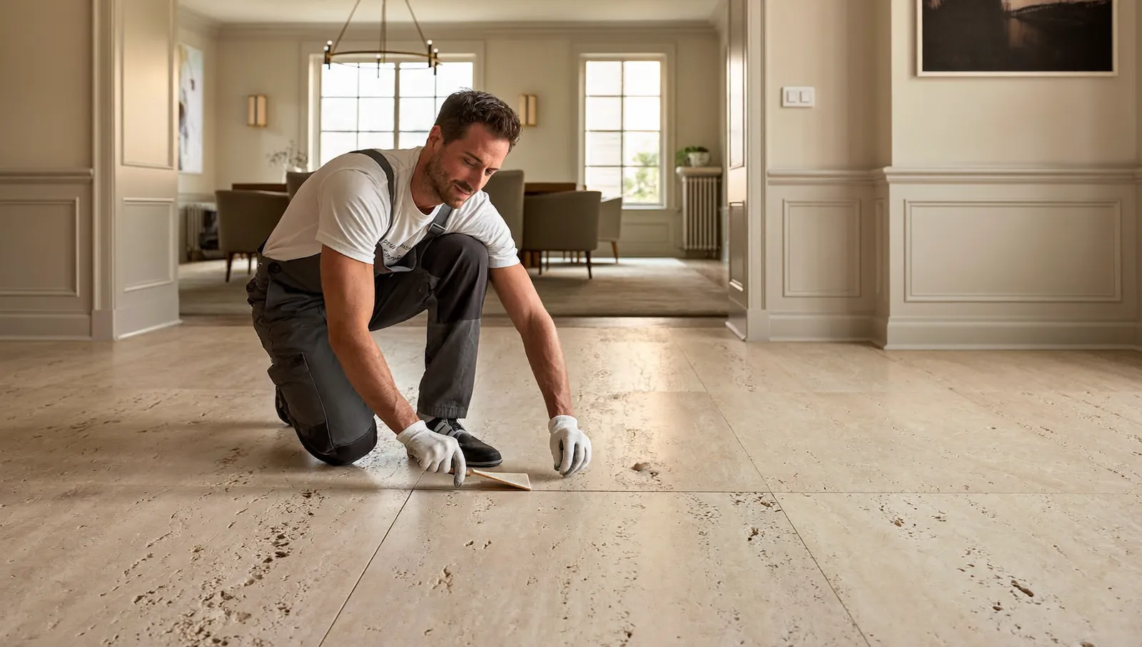 Professional travertine floor sealing in London