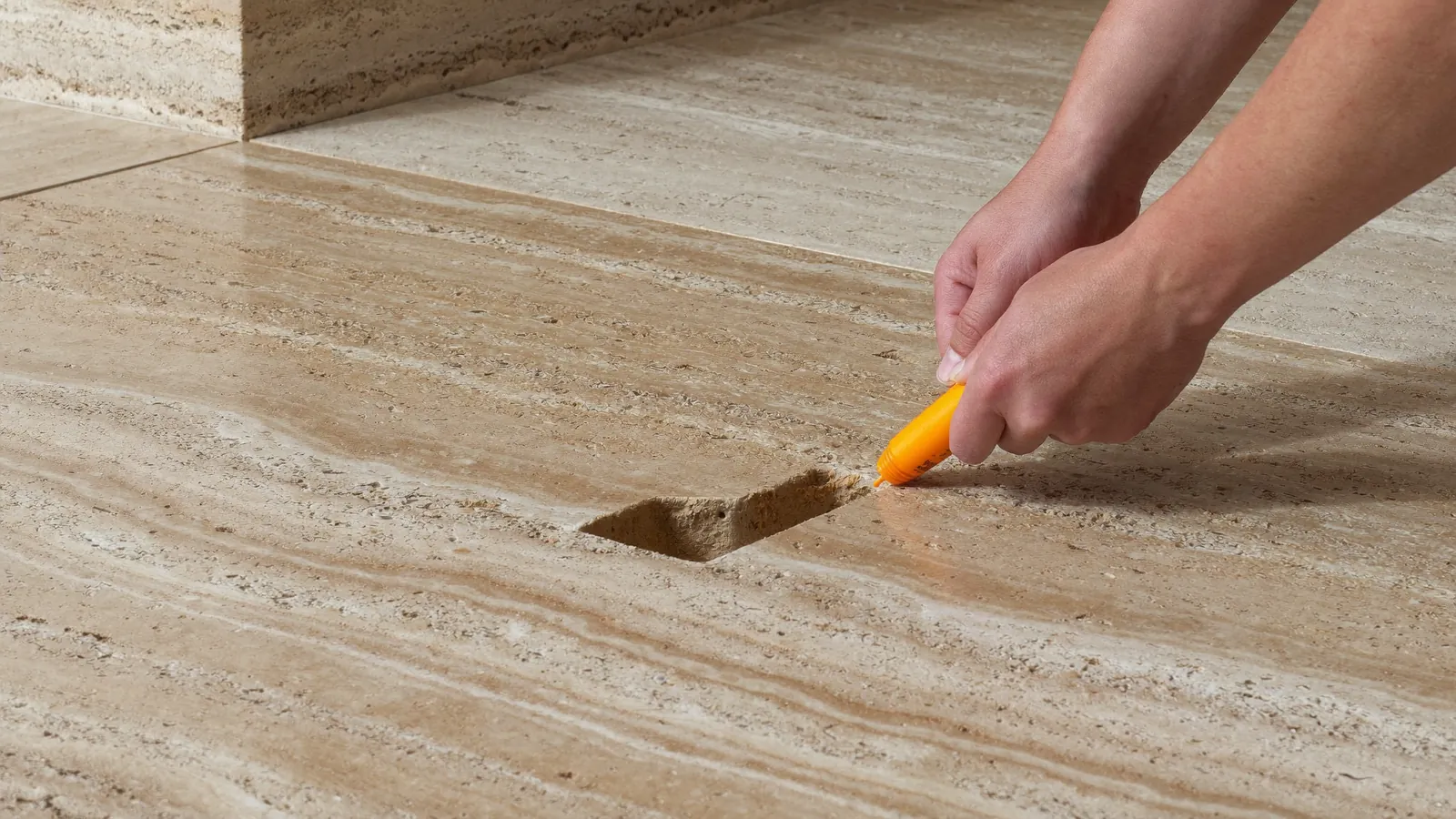 Travertine floor after professional restoration in London