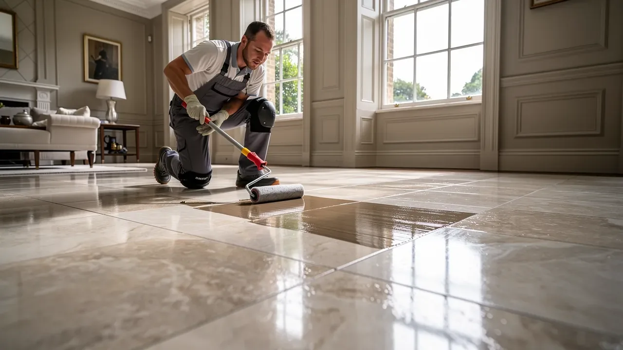 Protective sealing treatment applied to ceramic tile and grout