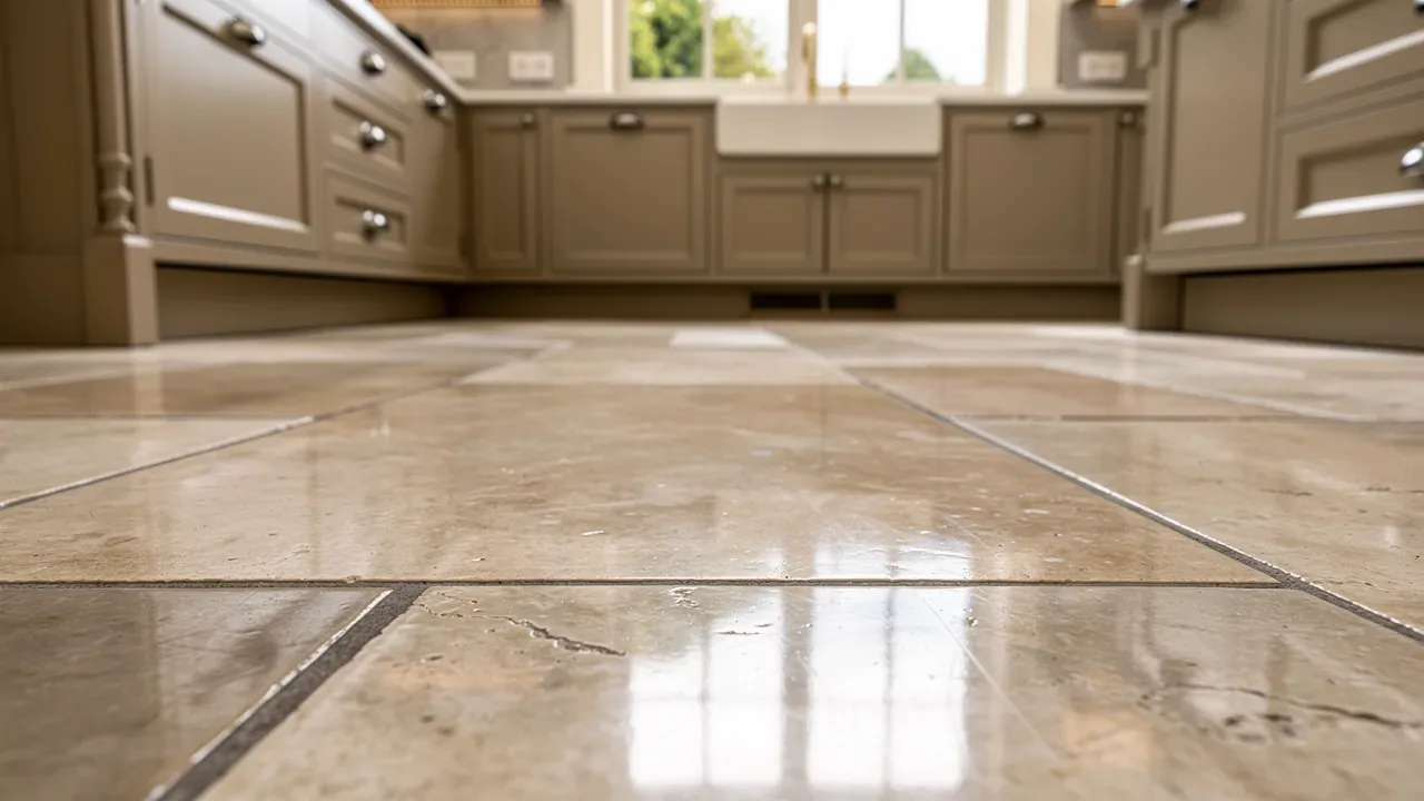 Limestone floor after professional restoration in London