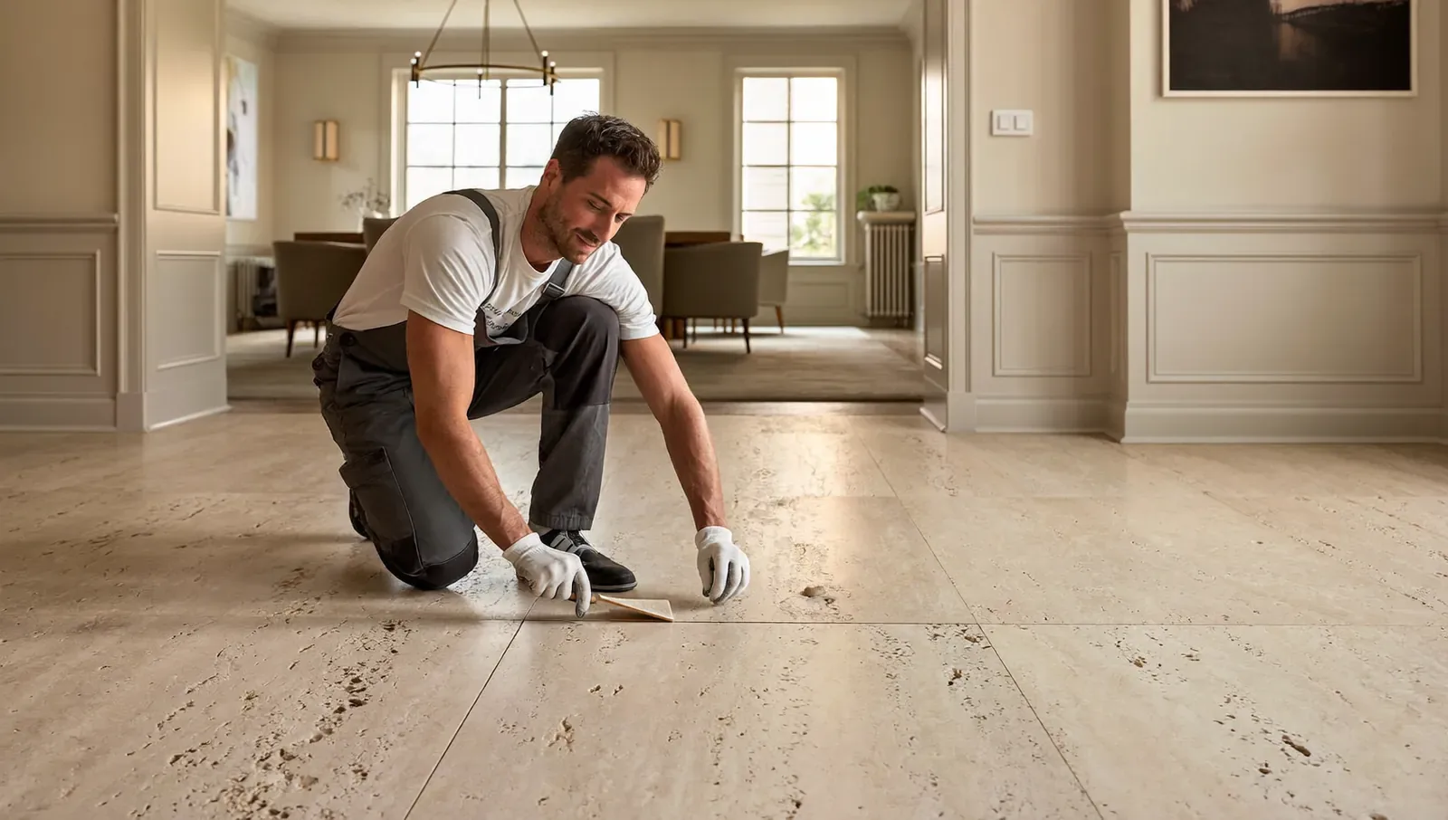 Professional travertine floor sealing in London