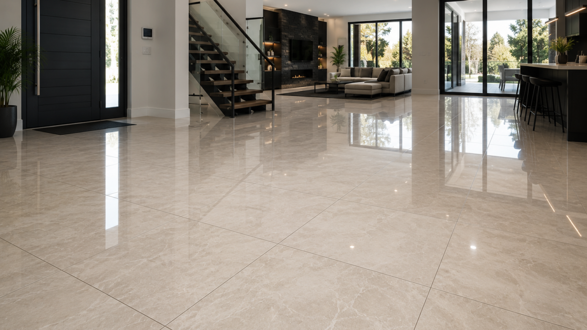 Modern minimalist interior with polished floors