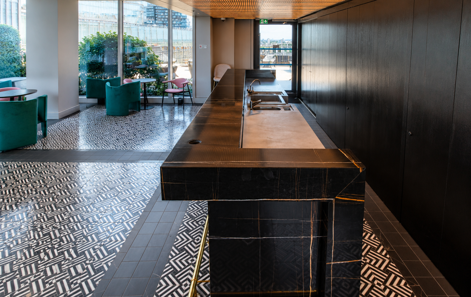Black Marble Bar Surface Cleaning - FloorCare London