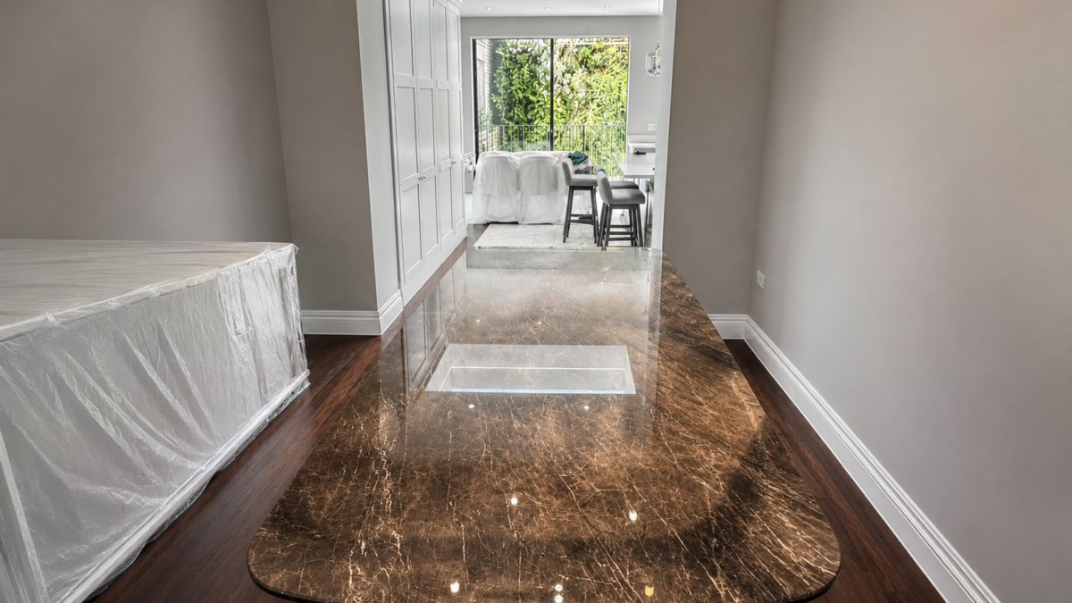 Brown marble worktop polishing London