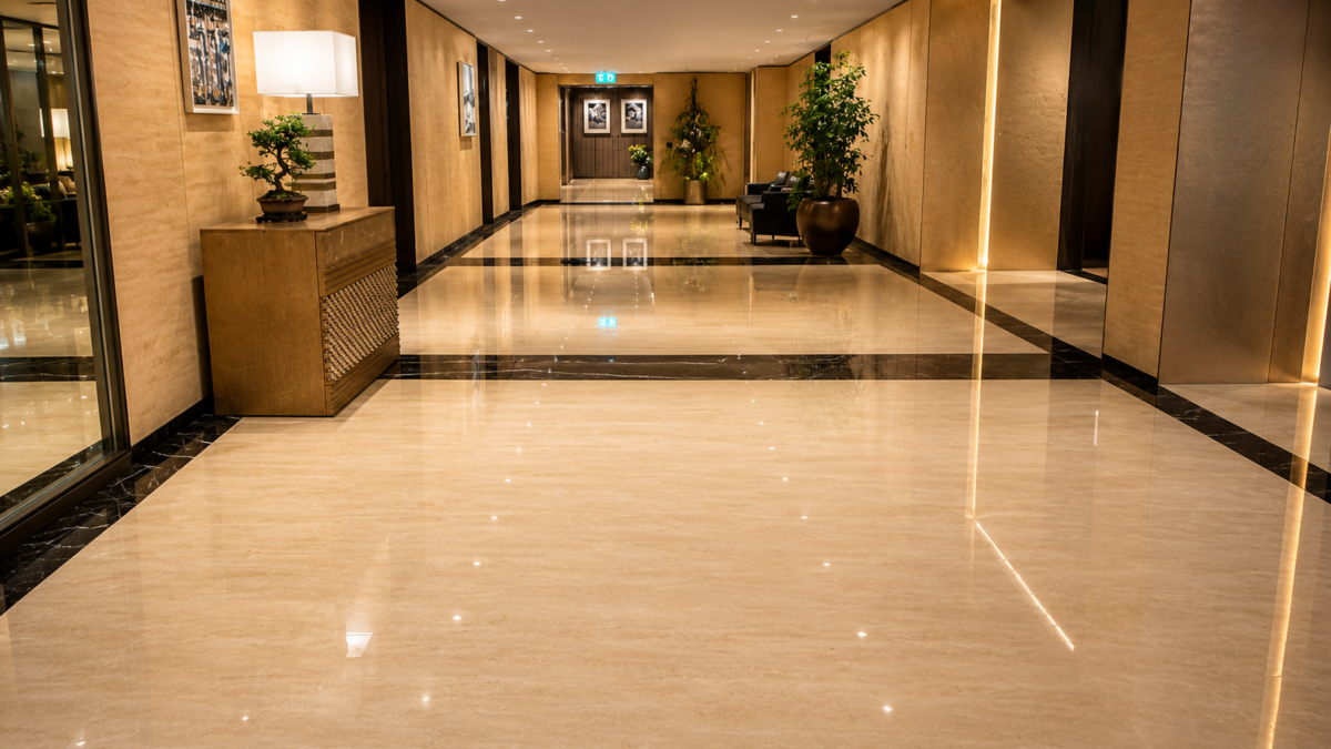 Marble floor polishing in a London home