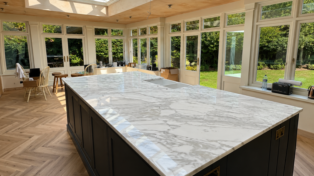 Marble kitchen island polishing after London