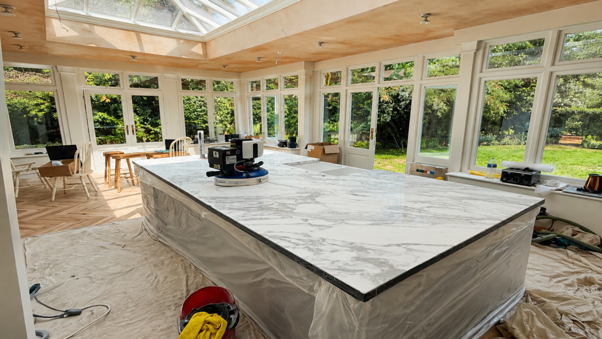 Marble kitchen island restoration London