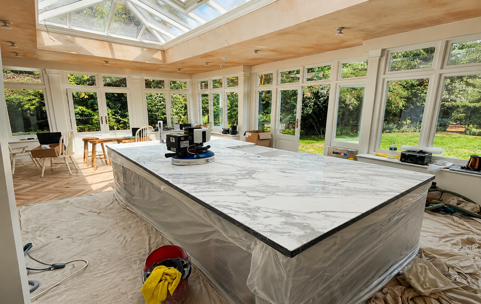 Marble Kitchen Island Restoration - FloorCare London