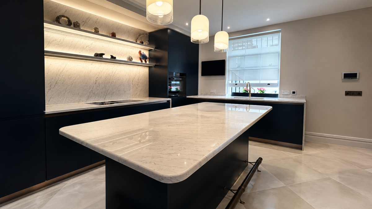 White marble worktop cleaning modern kitchen | FloorCare London